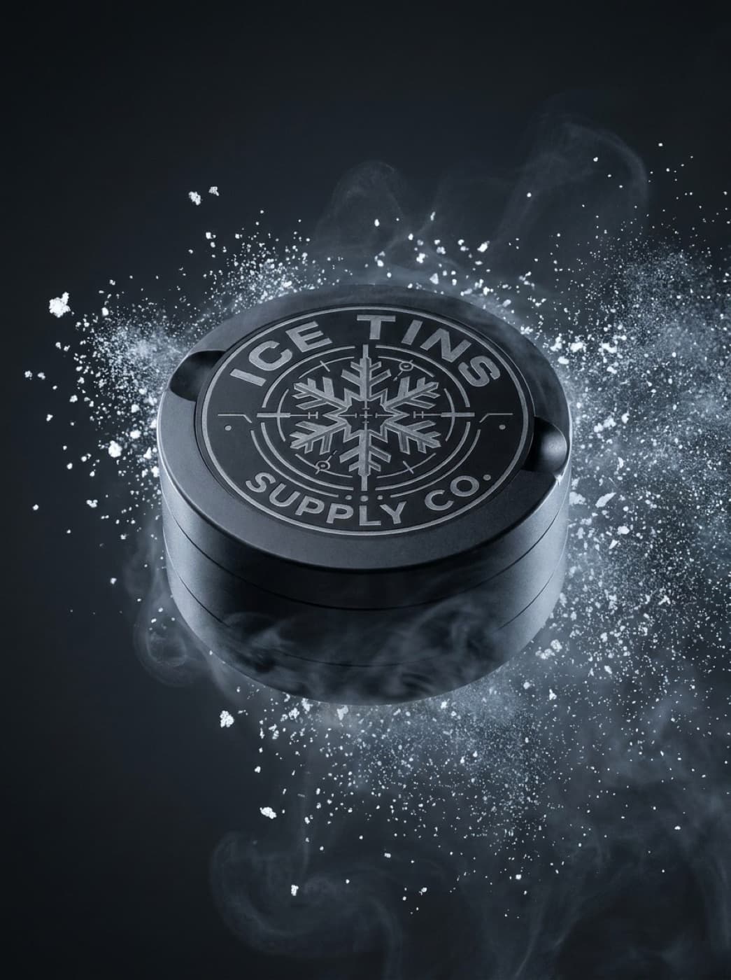 The Ice Tin surrounded by a burst of powdered ice and cold vapour